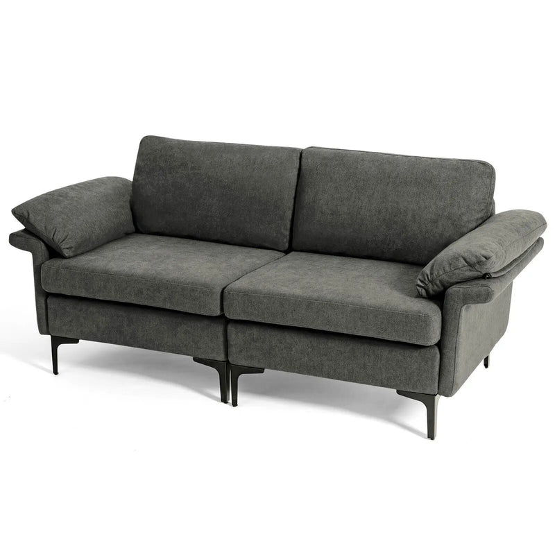 Modern Fabric Loveseat Sofa for with Metal Legs and Armrest Pillows by DirectDeals