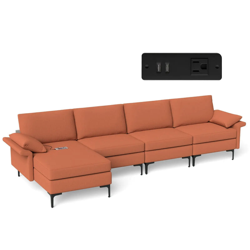 Extra Large L-shaped Sectional Sofa with Reversible Chaise and 2 USB Ports for 4-5 People by DirectDeals