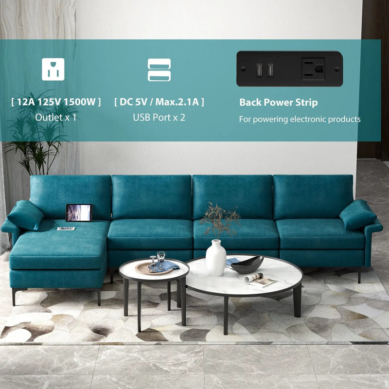 Extra Large L-shaped Sectional Sofa with Reversible Chaise and 2 USB Ports for 4-5 People by DirectDeals