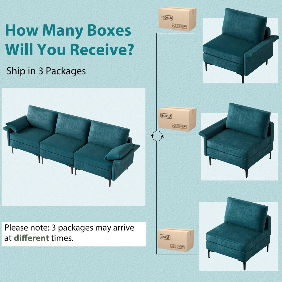 Large 3-Seat Sofa Sectional with Metal Legs for 3-4 people, photo 19 of 32