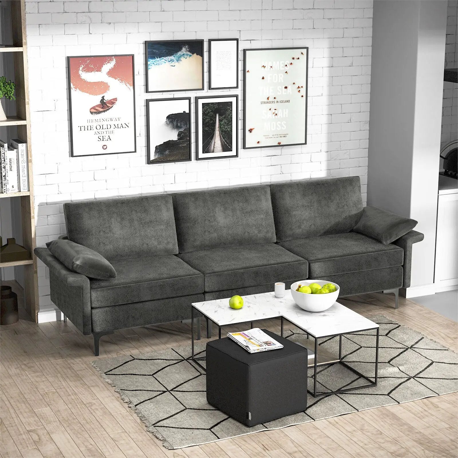 Large 3-Seat Sofa Sectional with Metal Legs for 3-4 people by DirectDeals