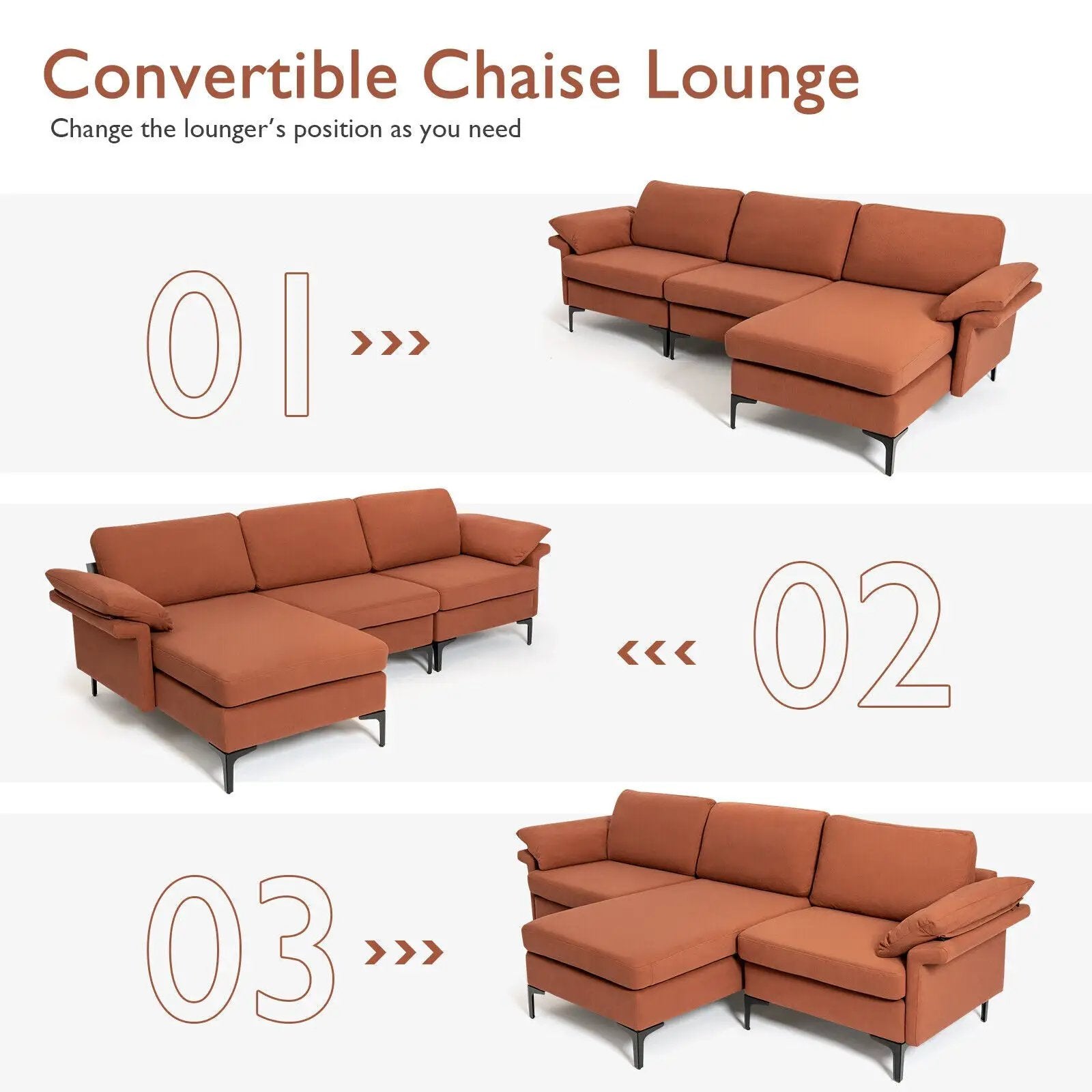 Extra Large Modular L-shaped Sectional Sofa with Reversible Chaise for 4-5 People by DirectDeals