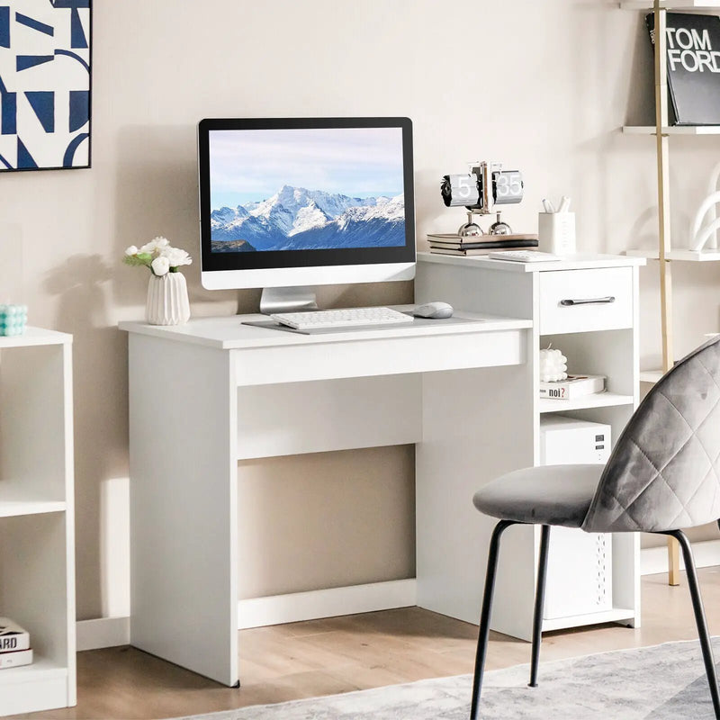Computer Desk PC Laptop Table with Drawer and Shelf-White by DirectDeals