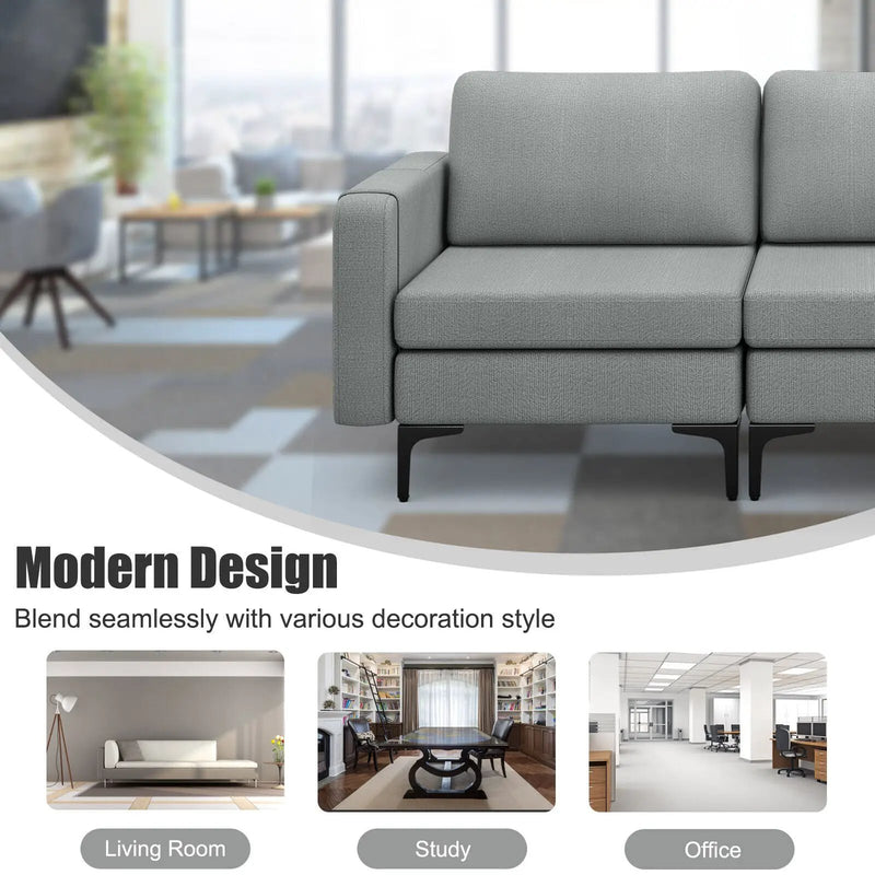 3-Seat Sectional Sofa Couch with Armrest Magazine Pocket and Metal Leg by DirectDeals