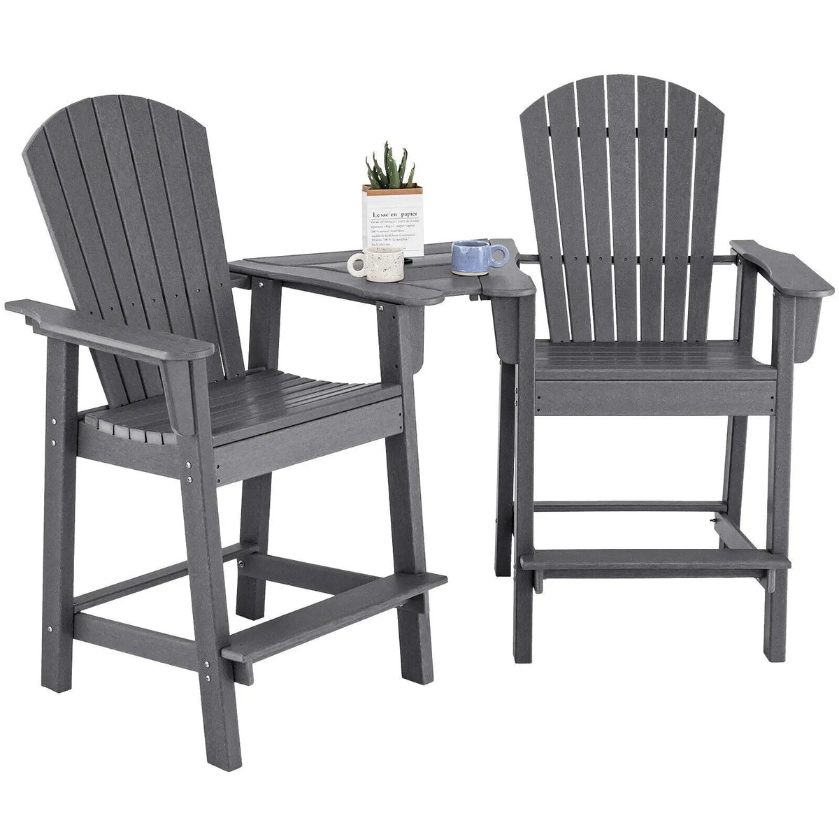 2 Pieces HDPE Tall Adirondack Chair with Middle Connecting Tray, photo 5 of 16