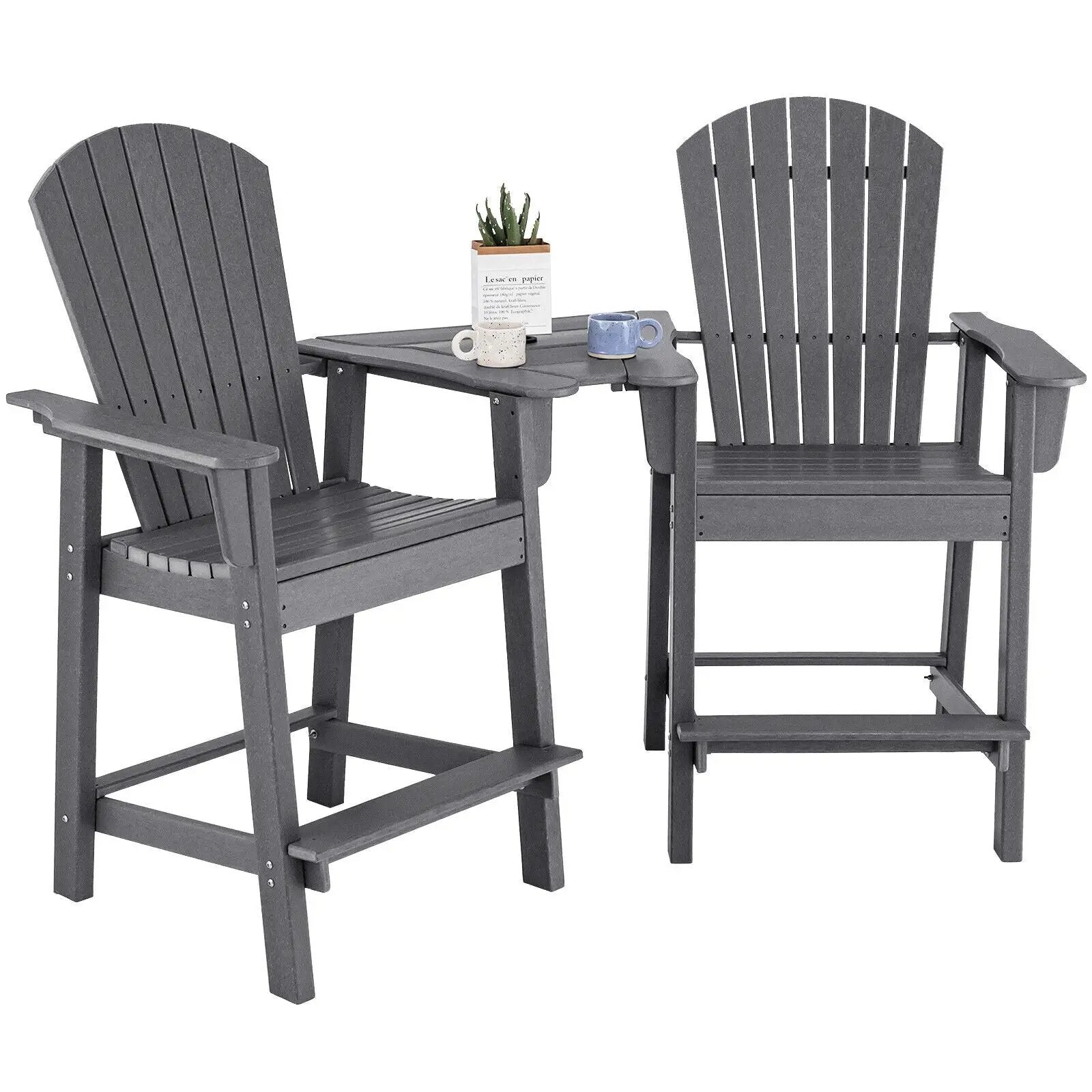 2 Pieces HDPE Tall Adirondack Chair with Middle Connecting Tray by DirectDeals