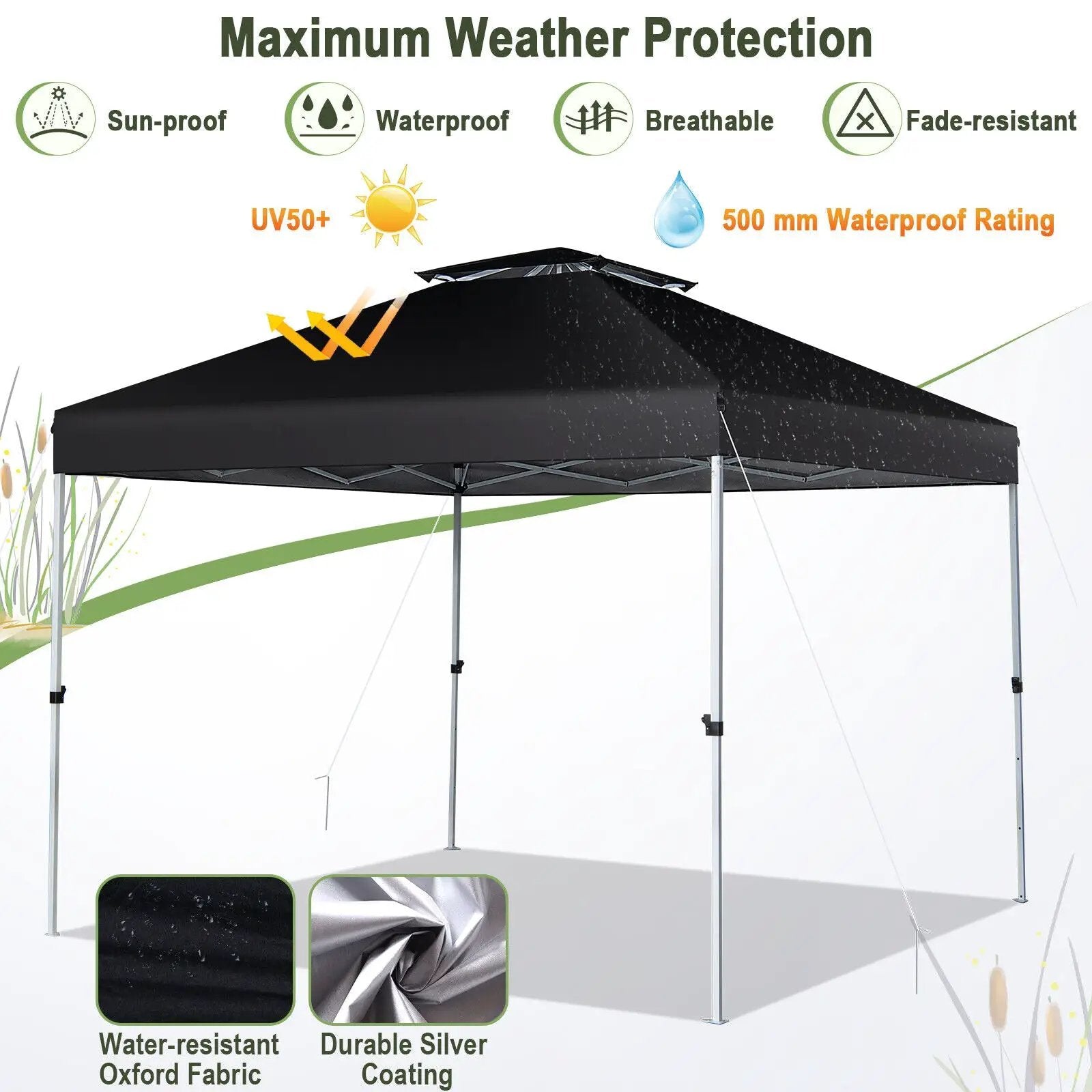 2-Tier 10 x 10 Feet Pop-up Canopy Tent with Wheeled Carry Bag-Black by DirectDeals