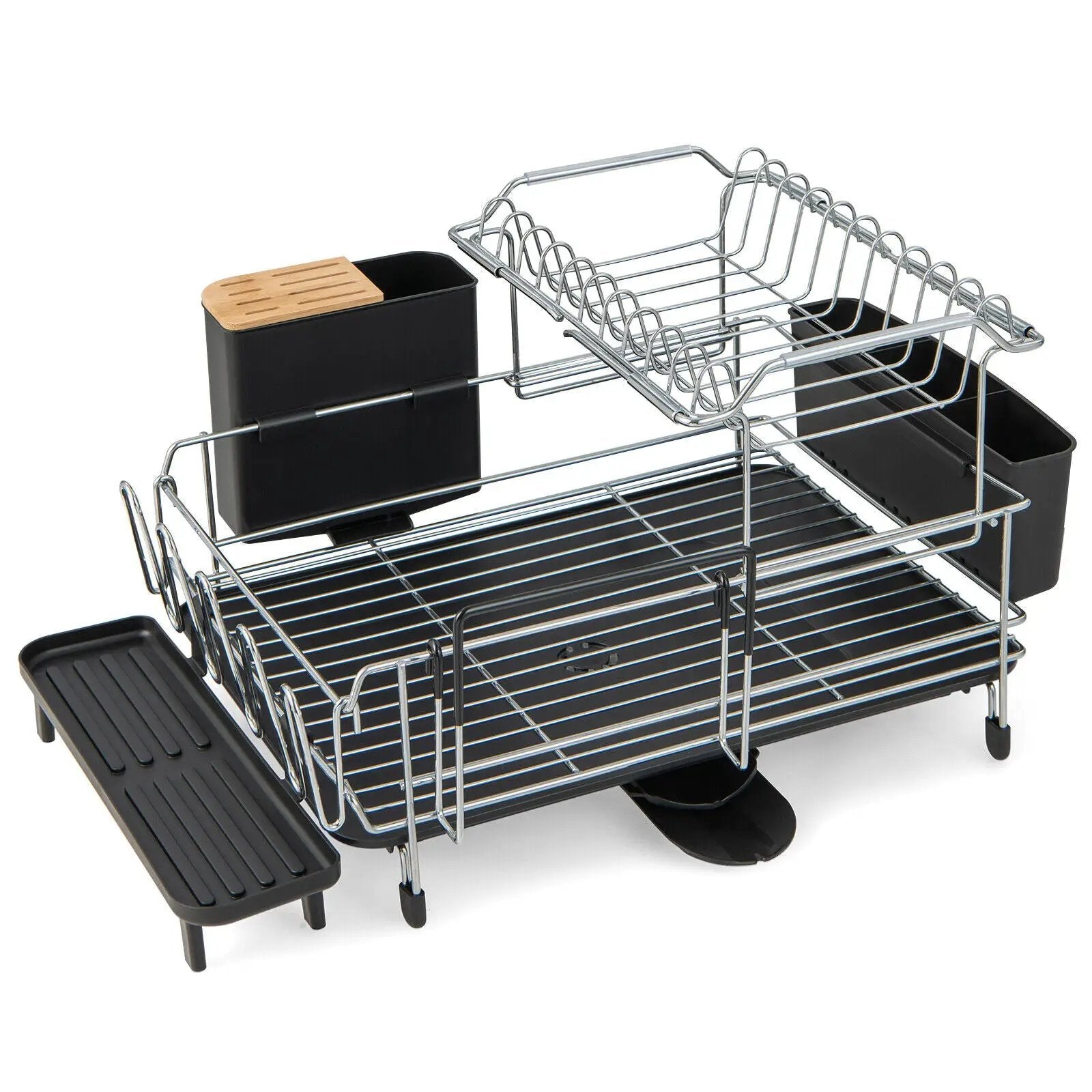 2-Tier Detachable Dish Drying Rack with Cutlery Holder by DirectDeals