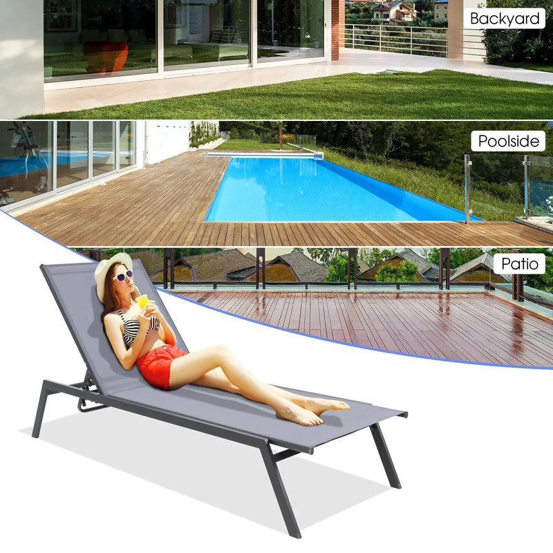 Outdoor Adjustable Chaise Lounge Chair with Lay Flat Position and Quick-Drying Fabric by DirectDeals