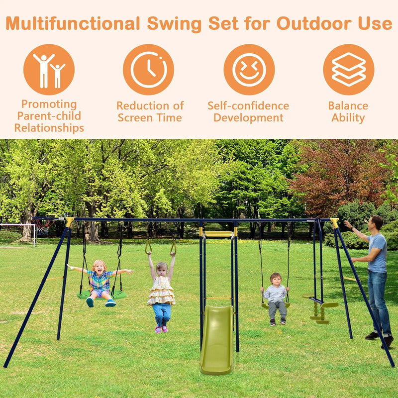 7-in-1 Stable A-shaped Outdoor Swing Set for Backyard by DirectDeals