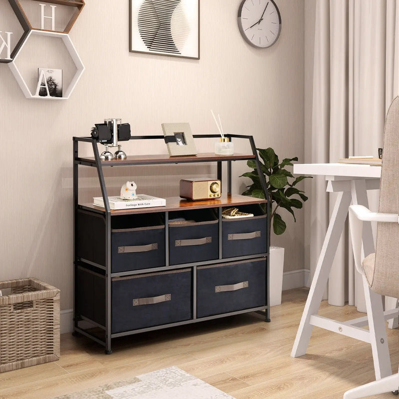 5 Drawers Storage Dresser with Fabric Bin for Living Room Bedroom-Black by DirectDeals