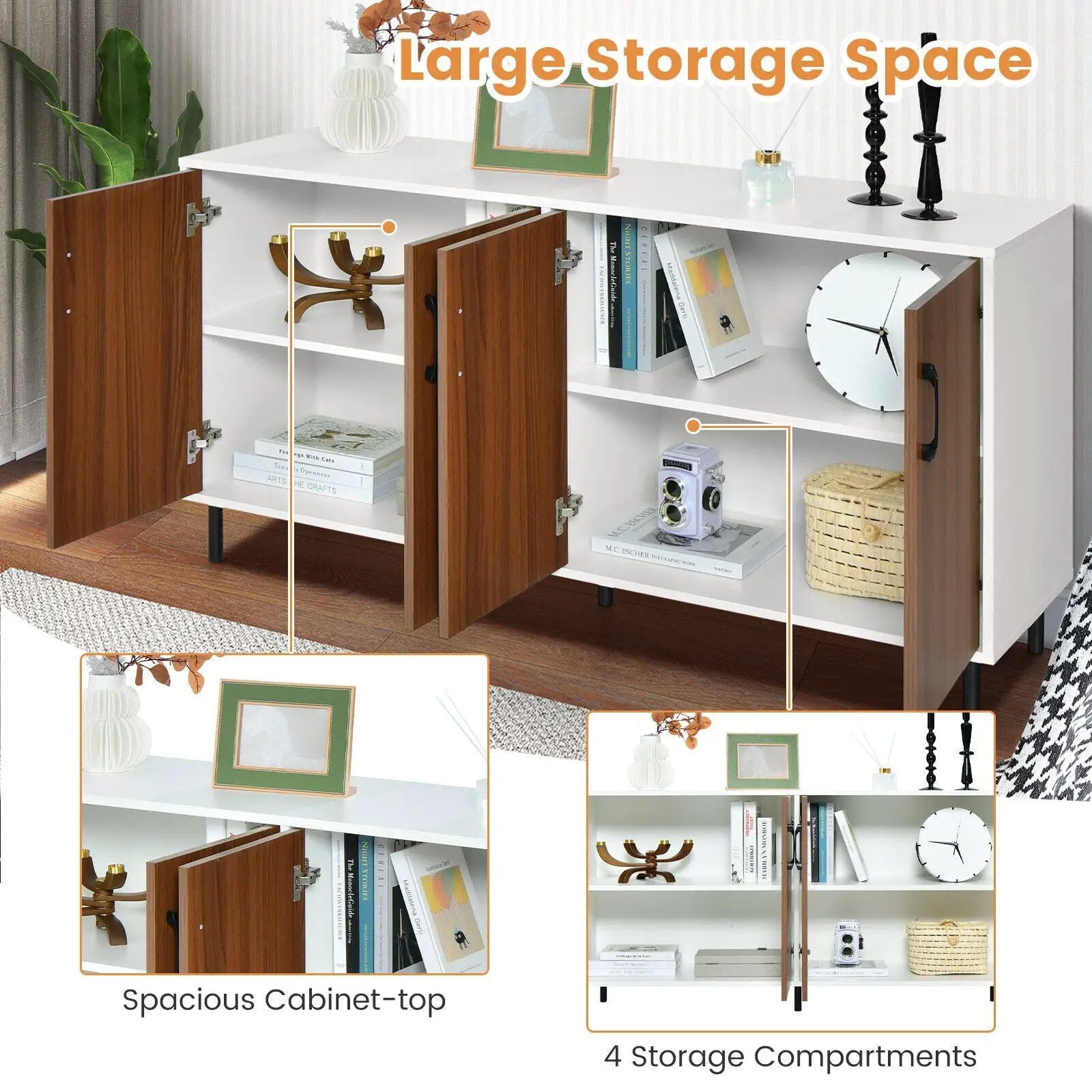 4-Door Kitchen Buffet Sideboard for Dining Room and Kitchen-White by DirectDeals