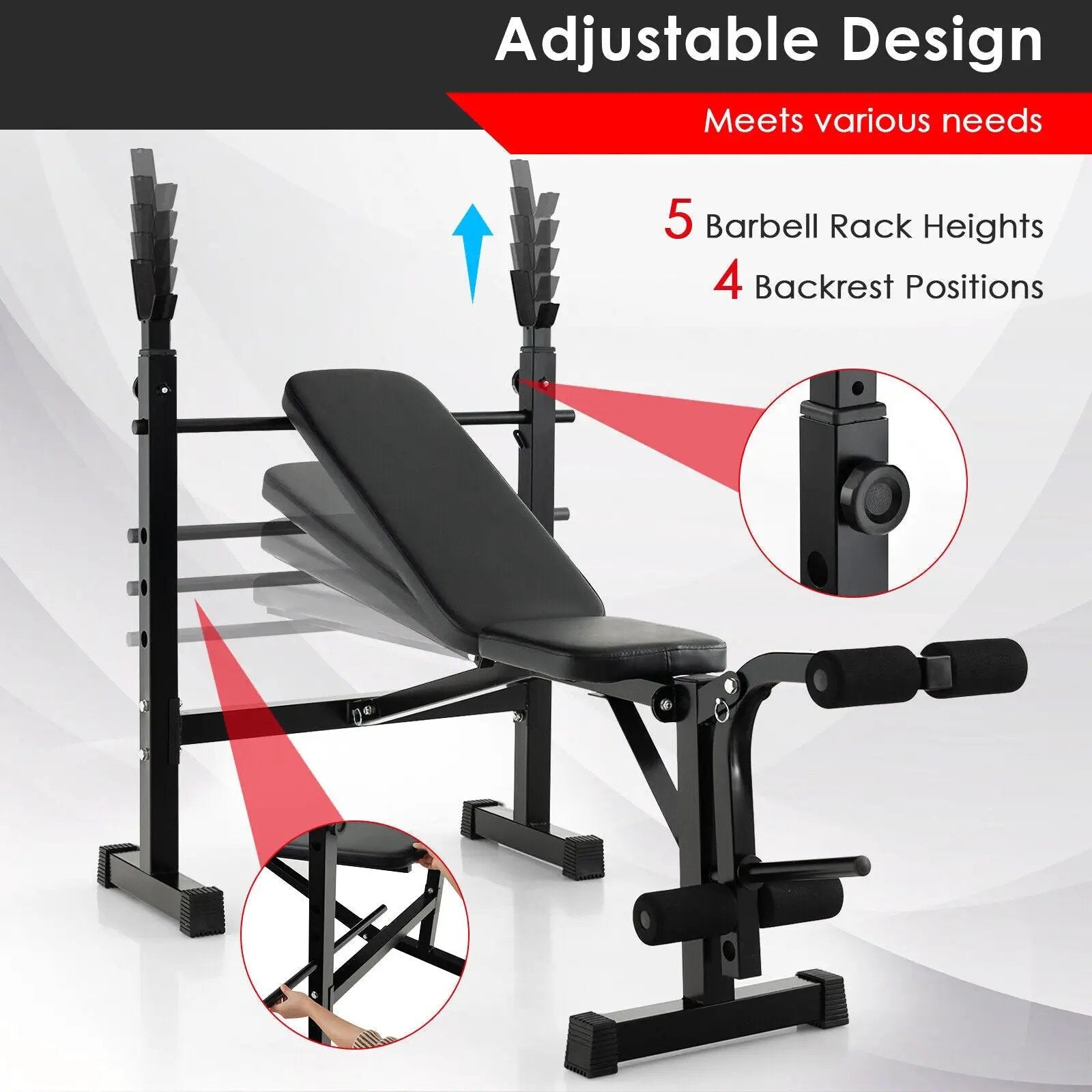 Adjustable Weight Bench and Barbell Rack Set with Weight Plate Post by DirectDeals