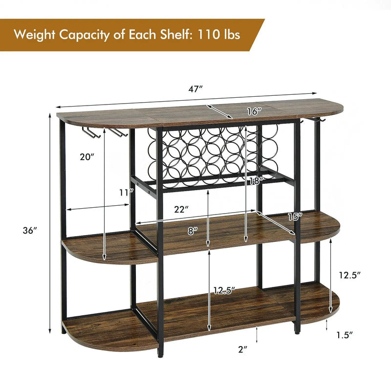 47 Inches Wine Rack Table with Glass Holder and Storage Shelves by DirectDeals