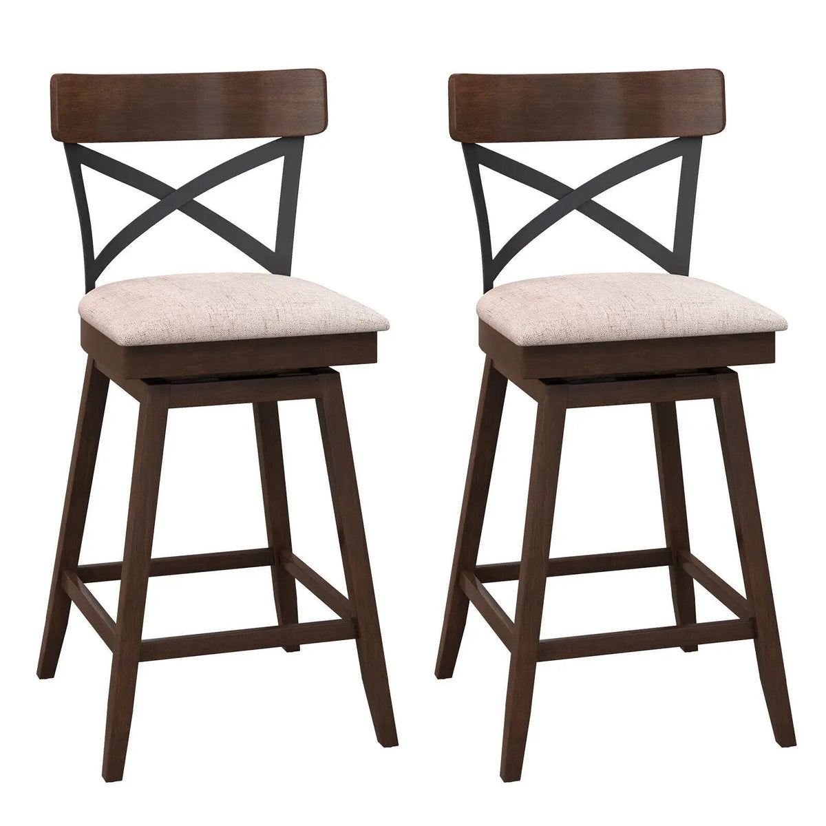 Set of 2 Wooden Swivel Bar Stools with Cushioned Seat and Open X Back, photo 3 of 9