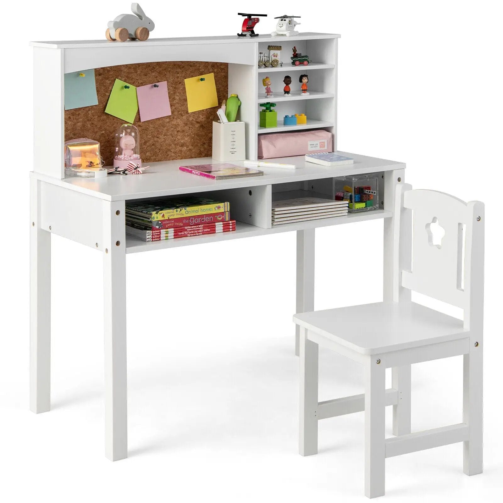 Kids Desk and Chair Set with Hutch and Bulletin Board for 3+ Kids by DirectDeals