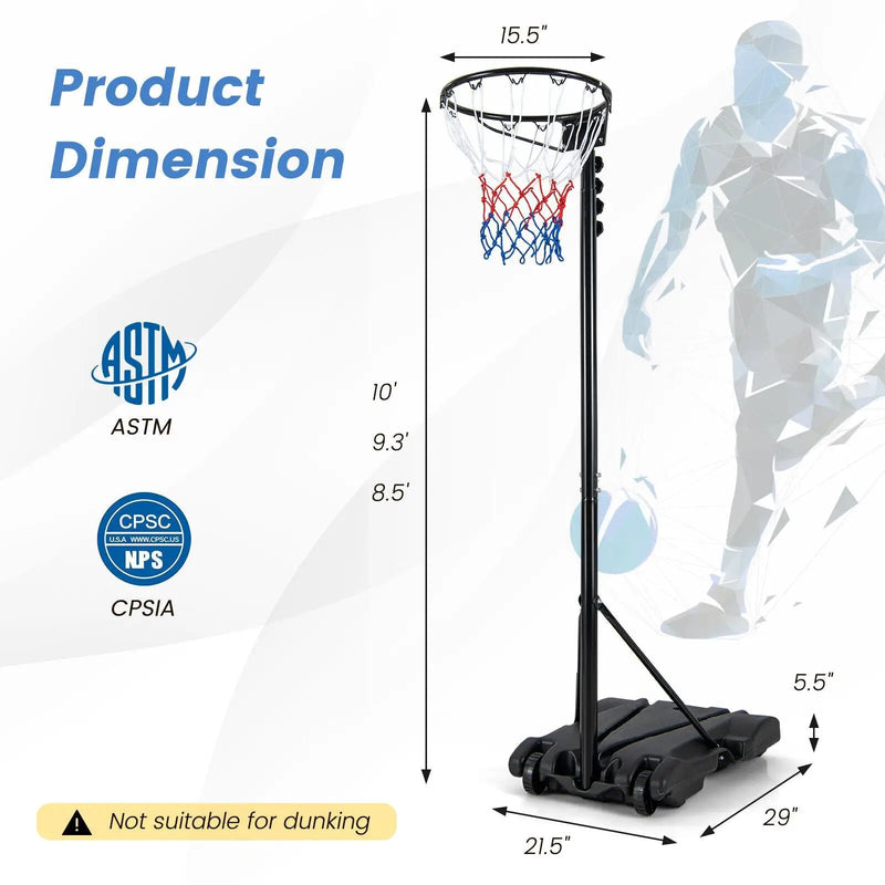 8.5 to 10 FT Adjustable Portable Basketball Hoop Stand with Fillable Base and 2 Wheels by DirectDeals