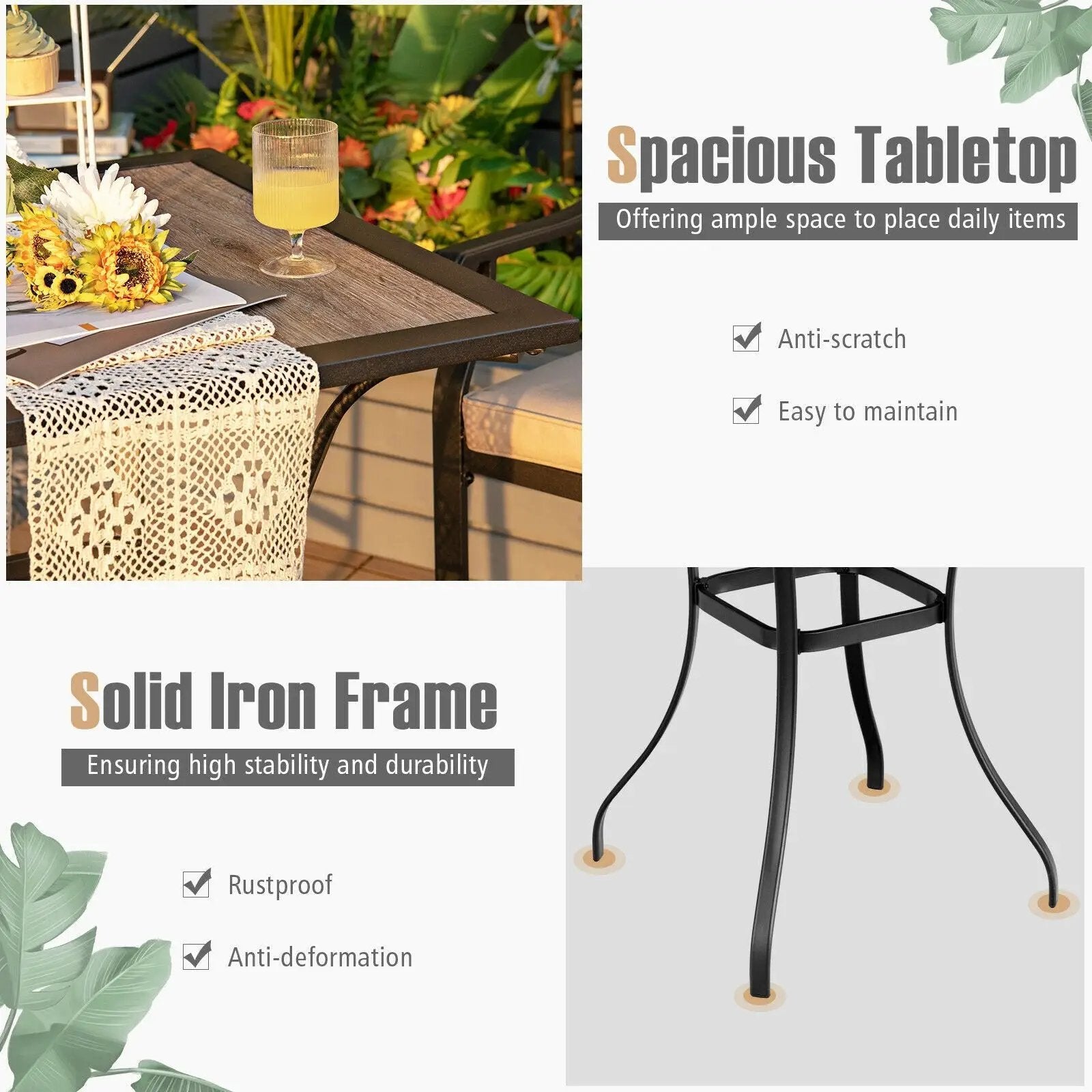 3 Pieces Patio Bar Set with 2 Bar Stools and 1 Square Table by DirectDeals