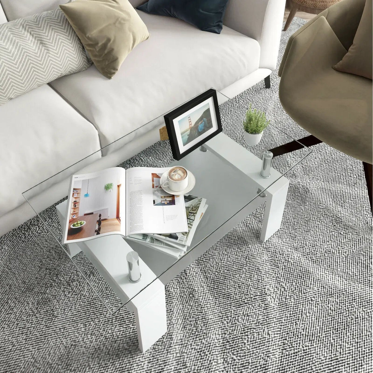 Rectangular Tempered Glass Coffee Table with Shelf, photo 20 of 32