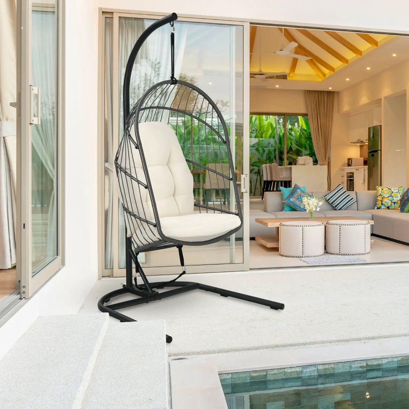 Hanging Wicker Egg Chair with Stand by DirectDeals