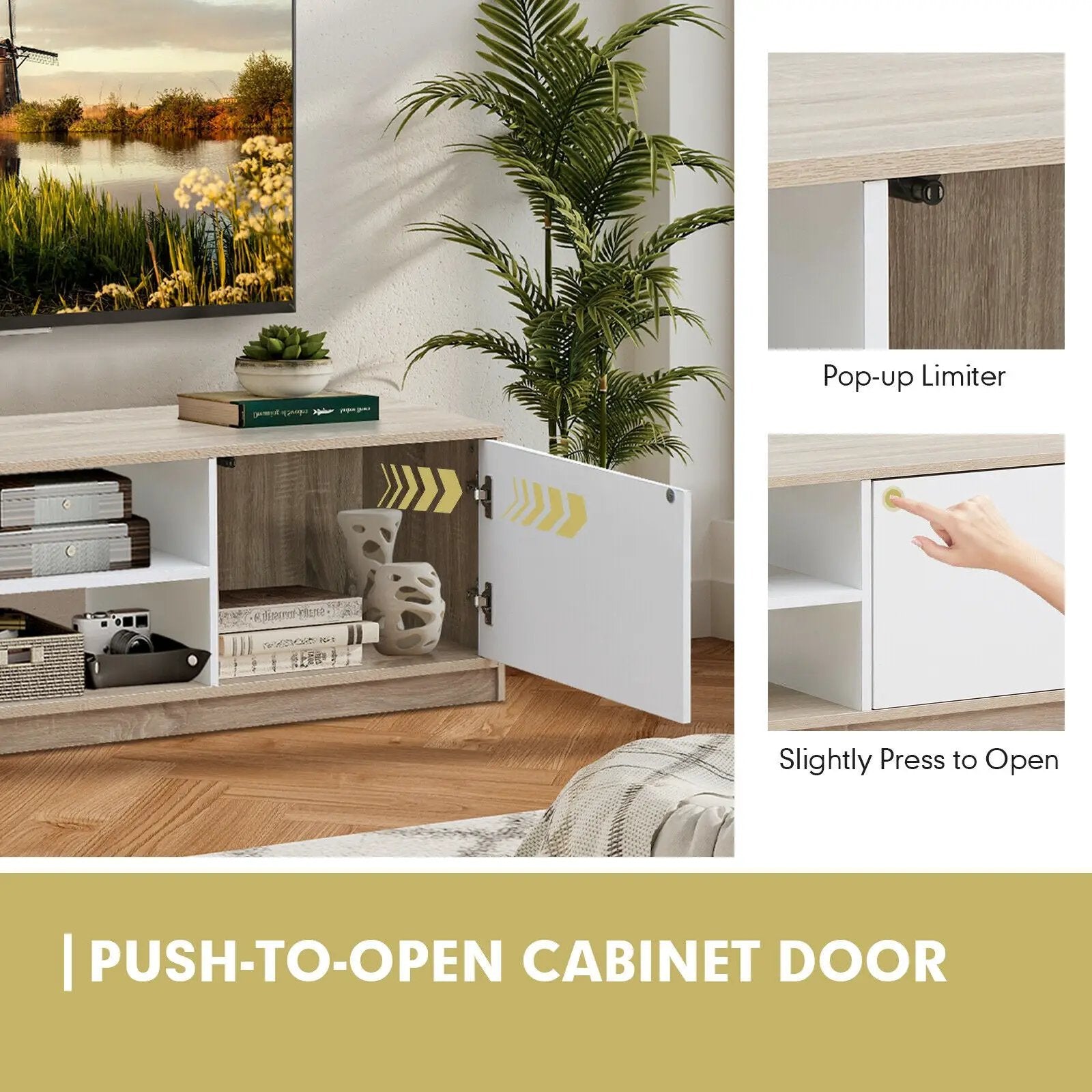 63 Inch TV Stand with Push-to-Open Door Cabinet for TVs up to 75 Inch by DirectDeals