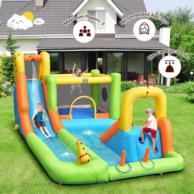 8-in-1 Inflatable Water Slide Bounce House with Splash Pool and 735W Blower by DirectDeals