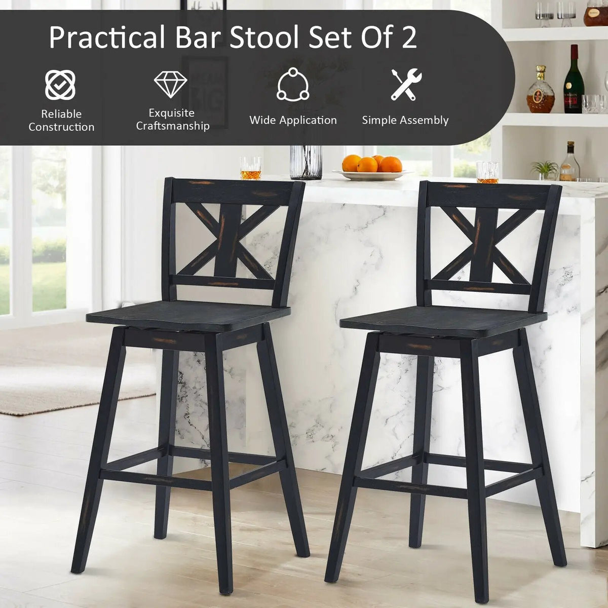 Set of 2 360-Degree Swivel Bar Stools for Home Restaurant, photo 10 of 16