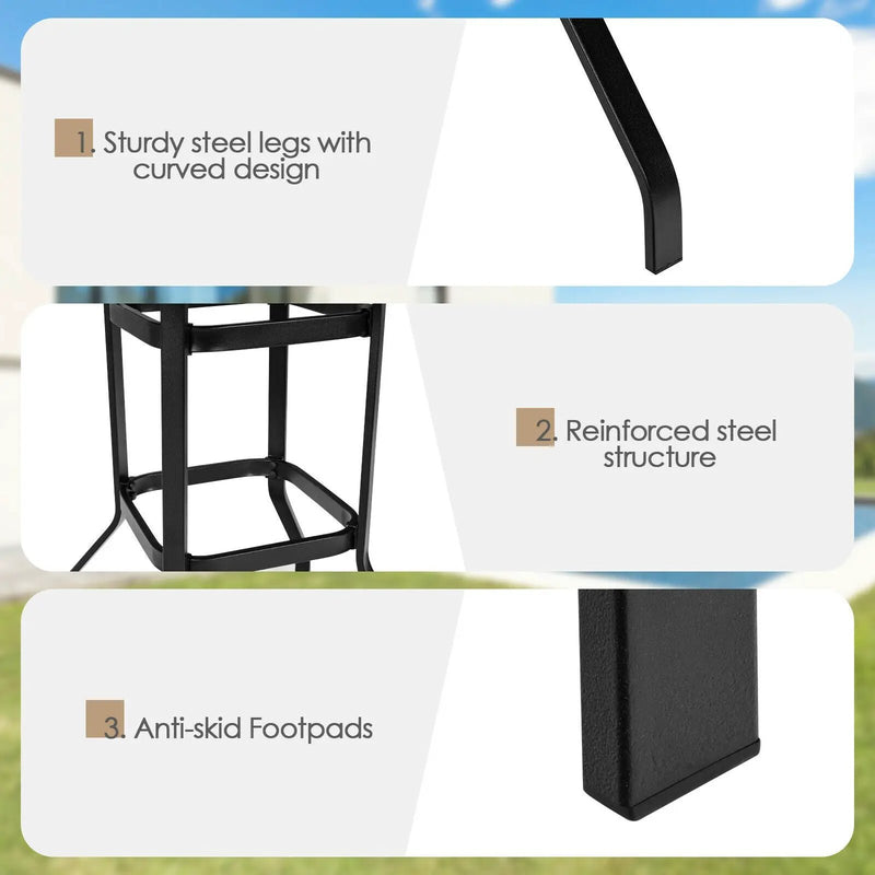 32 Inches Outdoor Steel Square Bar Table with Powder-Coated Tabletop by DirectDeals