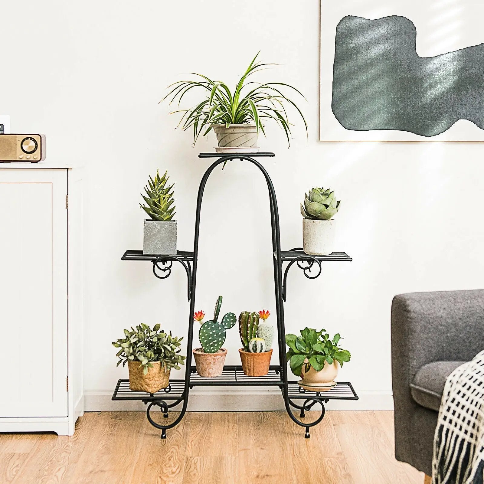 6-Tier Plant Stand with Adjustable Foot Pads-Black by DirectDeals