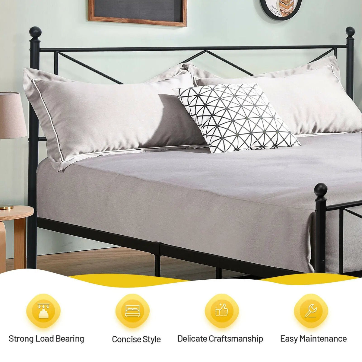 Full/Queen Size Metal Bed Frame Platform with Headboard, photo 14 of 16