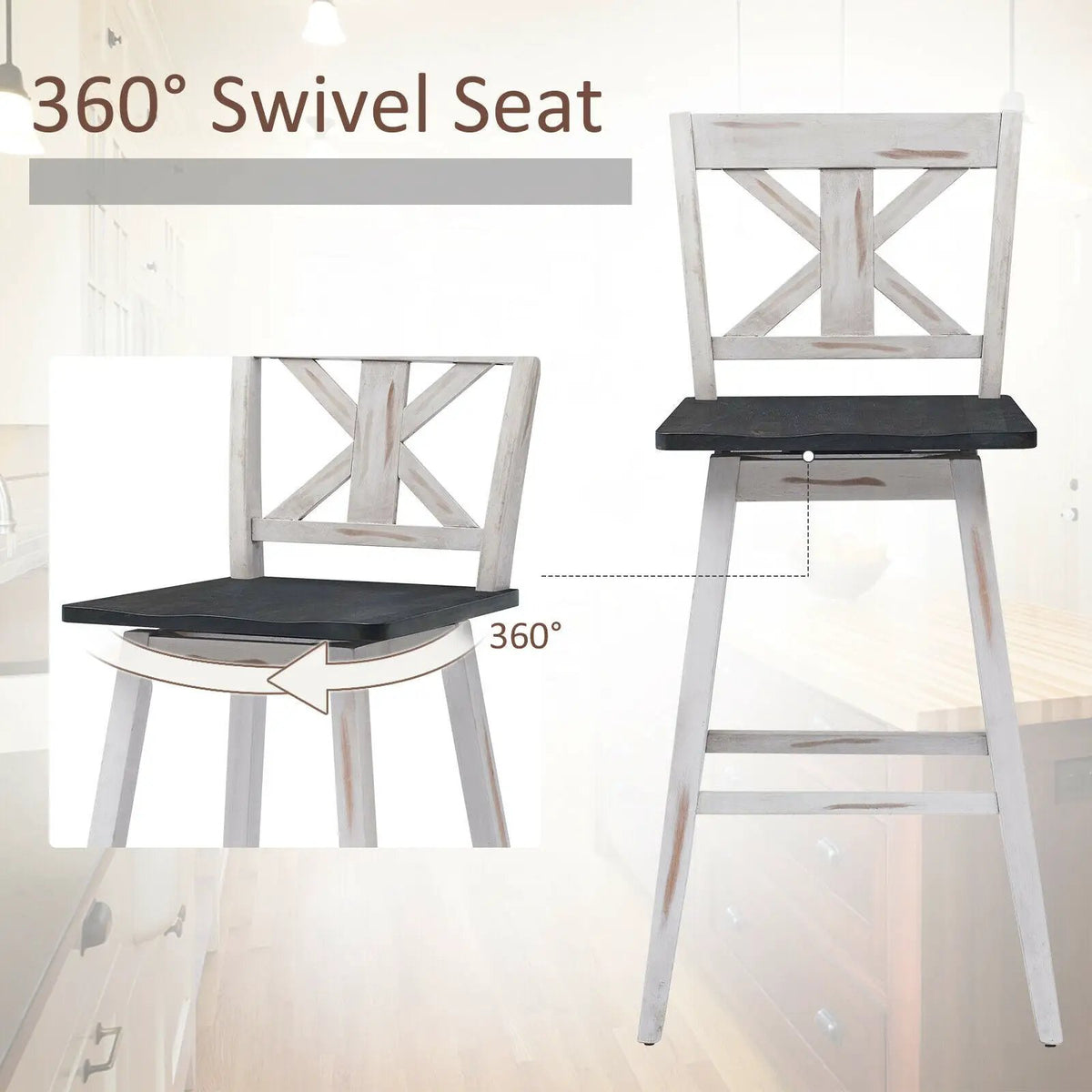 Set of 2 360-Degree Swivel Bar Stools for Home Restaurant, photo 15 of 16
