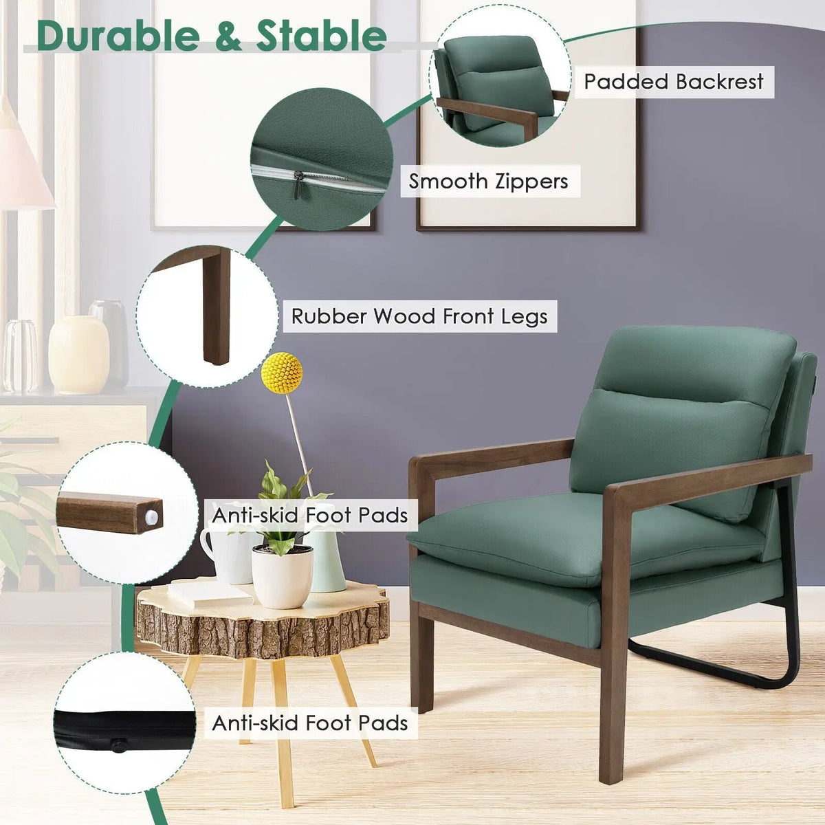 Single Sofa Chair with Extra-Thick Padded Backrest and Seat Cushion, photo 5 of 10