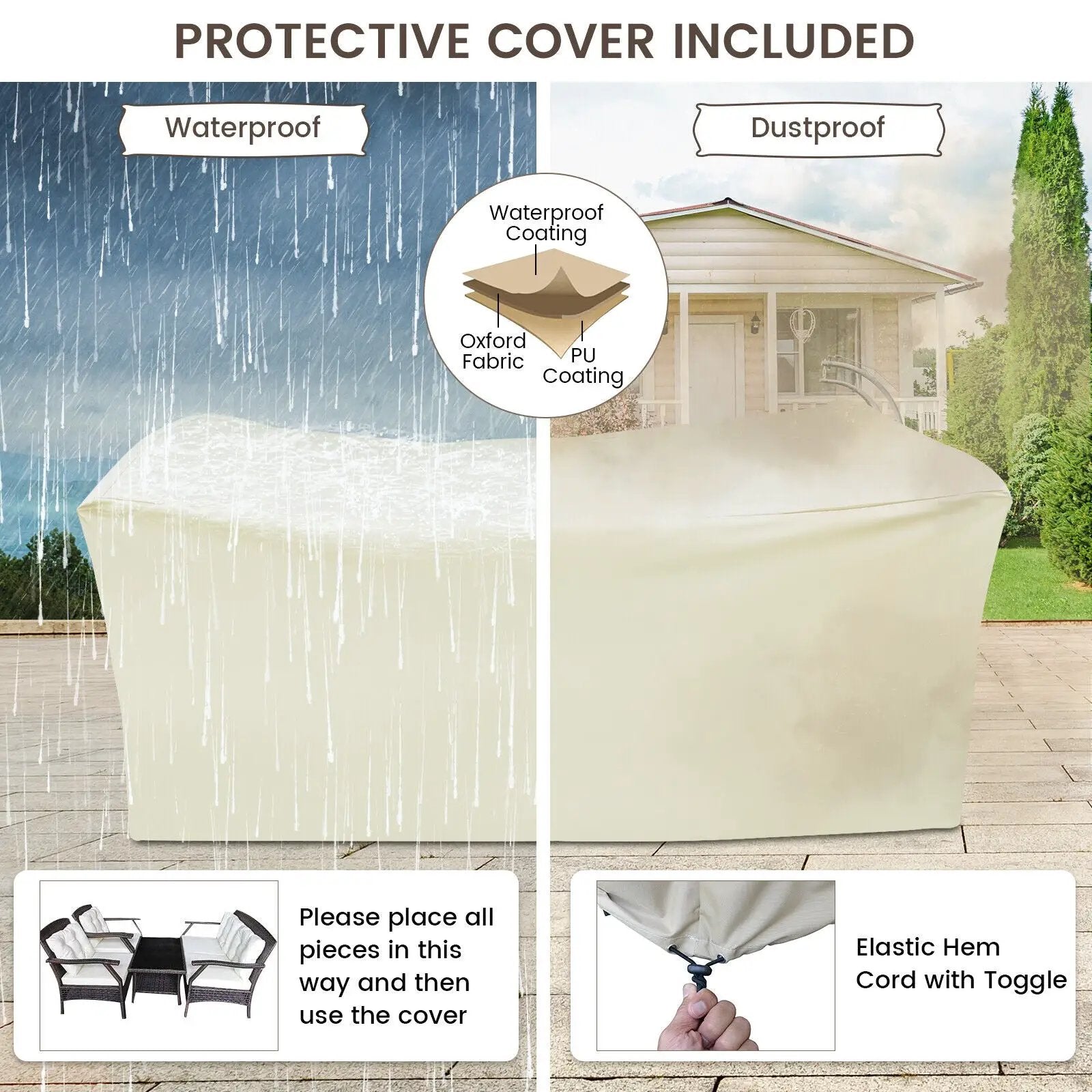 4 Pieces Outdoor Rattan Conversation Set with Protective Cover by DirectDeals
