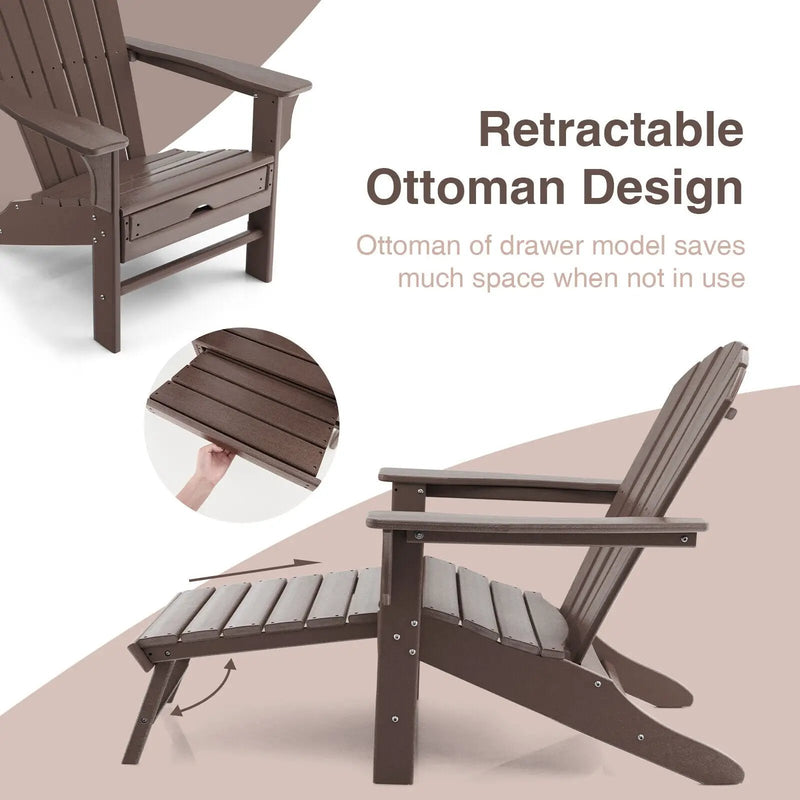 Patio HDPE Adirondack Chair with Retractable Ottoman by DirectDeals