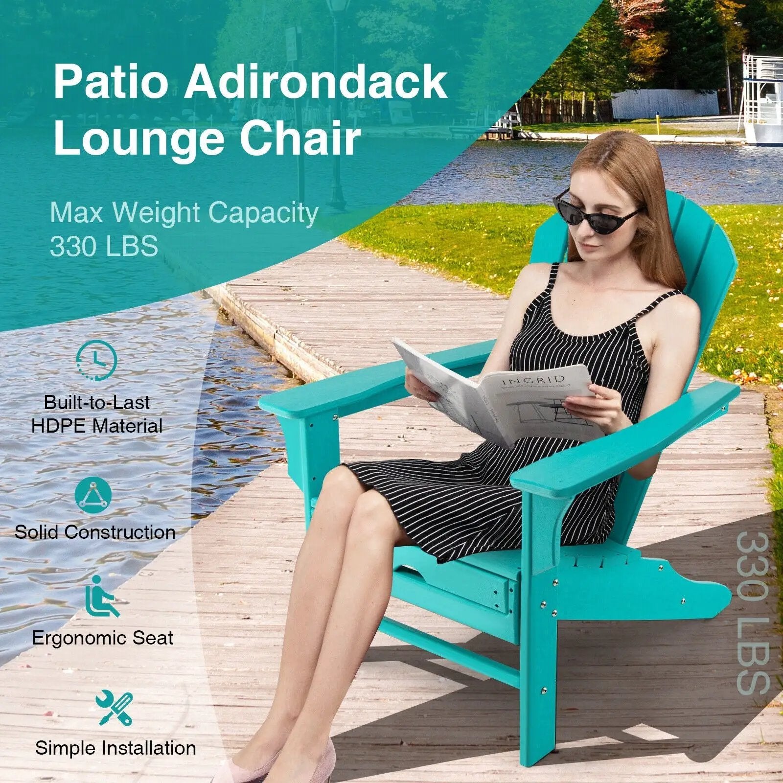 Patio HDPE Adirondack Chair with Retractable Ottoman by DirectDeals