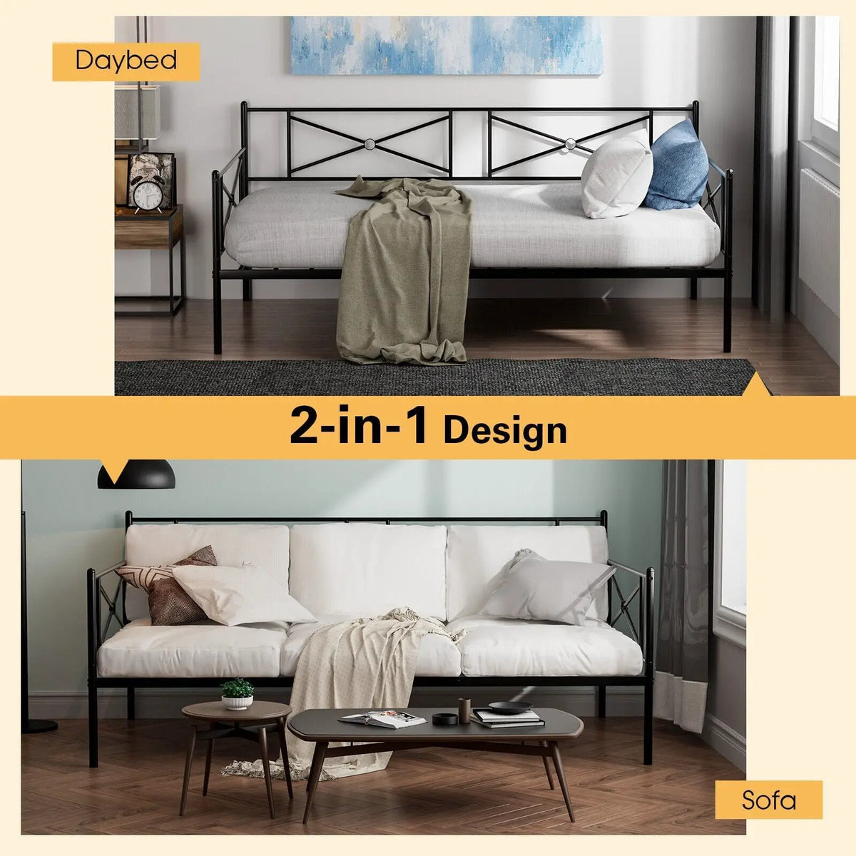 Metal Daybed Twin Bed Frame Stable Steel Slats Sofa Bed, photo 6 of 24