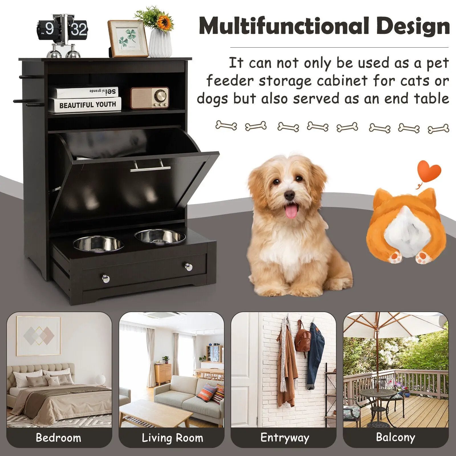 Pet Feeder Station with Stainless Steel Bowl by DirectDeals