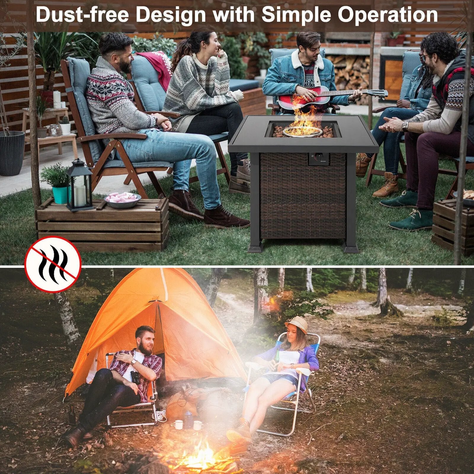32 Inch Square Propane Fire Pit Table with Lava Rocks Cover by DirectDeals