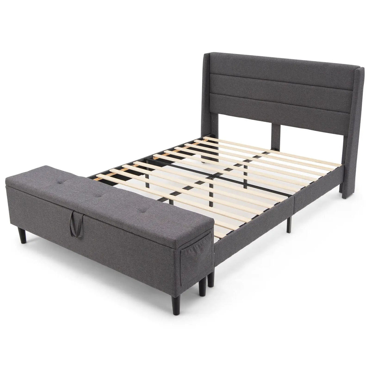 Full/Queen Size Upholstered Platform Bed Frame with Storage Ottoman, photo 10 of 16