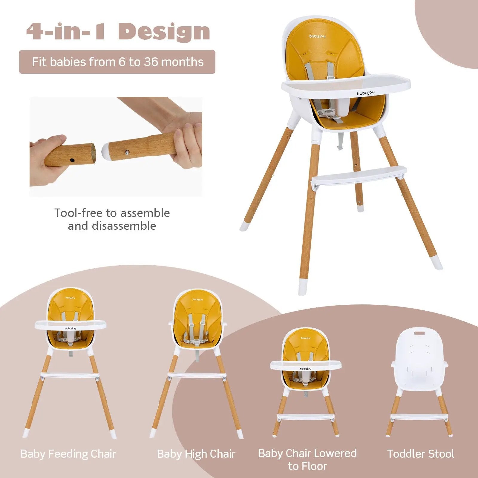 4-in-1 Convertible Baby High Chair Infant Feeding Chair with Adjustable Tray by DirectDeals