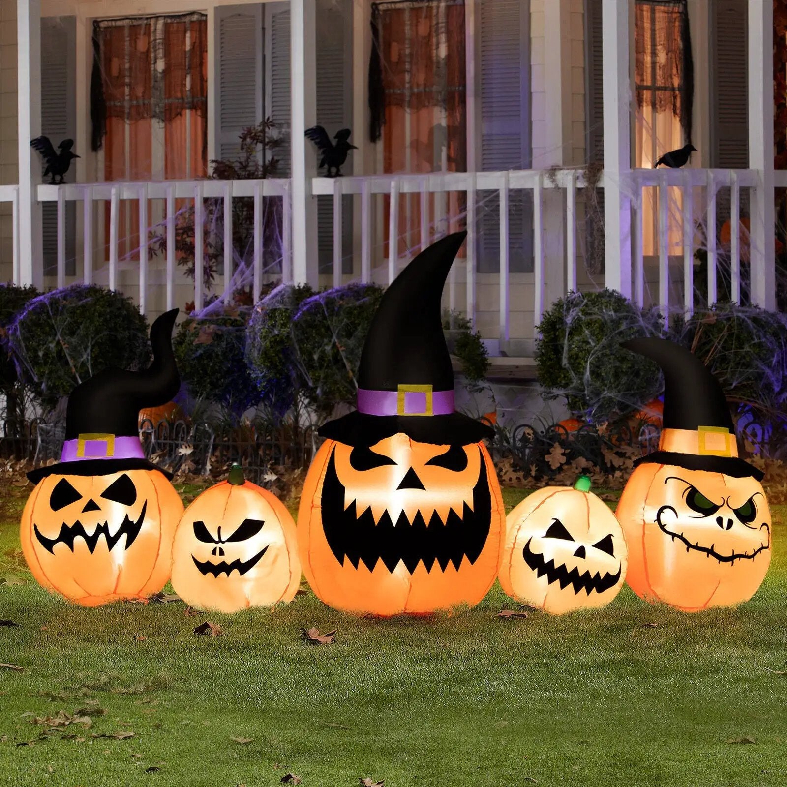 8 Feet Inflatable Pumpkin Family Waterproof Halloween Yard Decoration with LED Lights by DirectDeals