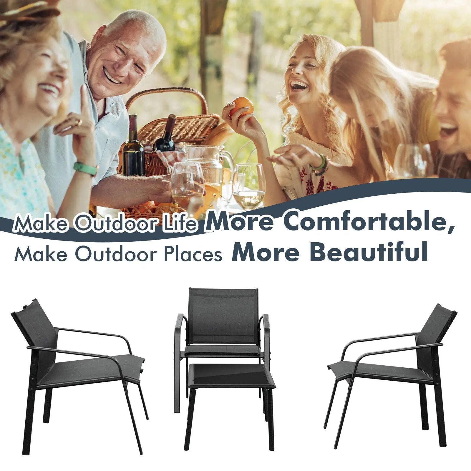 4 Pieces Patio Furniture Set with Armrest Loveseat Sofas and Glass Table Deck by DirectDeals