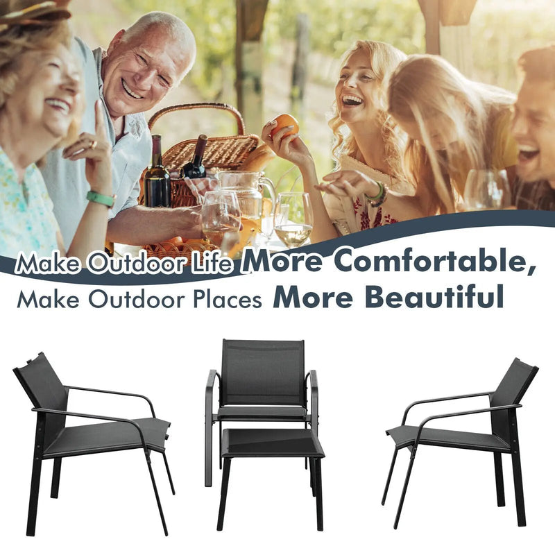 4 Pieces Patio Furniture Set with Armrest Loveseat Sofas and Glass Table Deck by DirectDeals