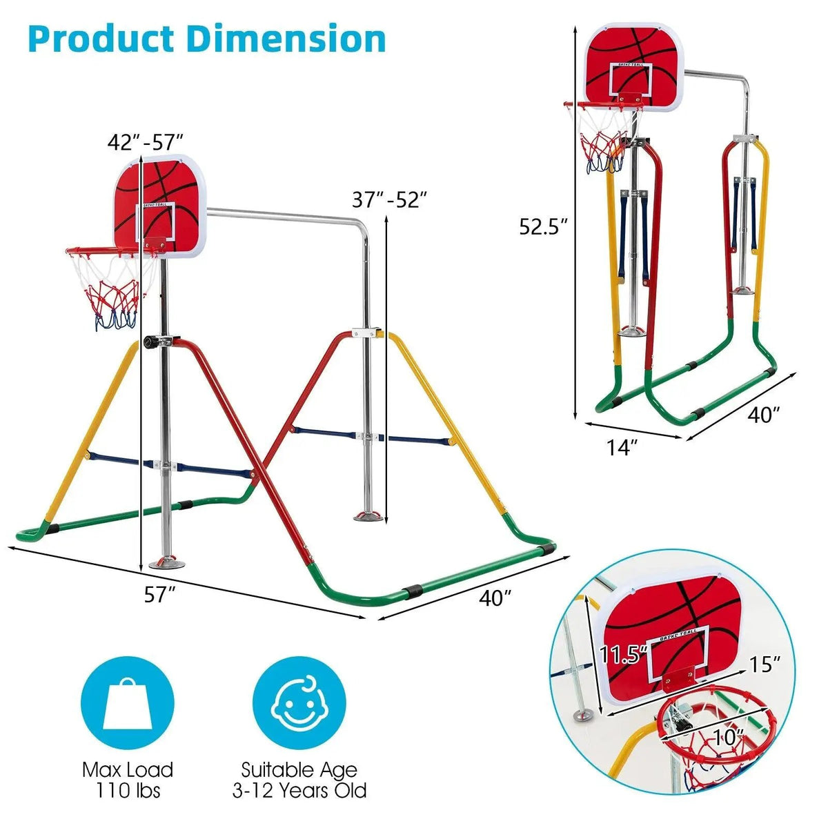 Kids Folding Horizontal Bar with 4 Adjustable Heights, photo 4 of 8