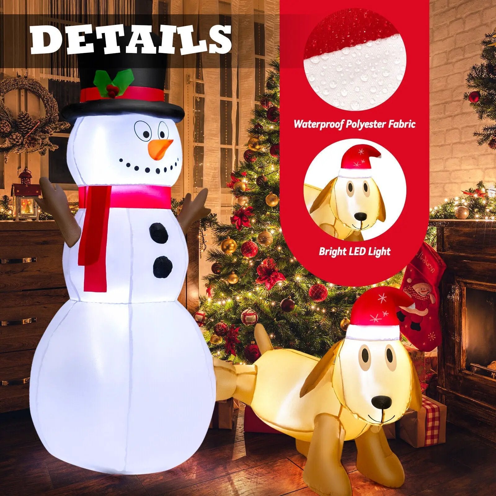 6 Feet Tall Inflatable Snowman and Dog Set Christmas Decoration with LED Lights by DirectDeals
