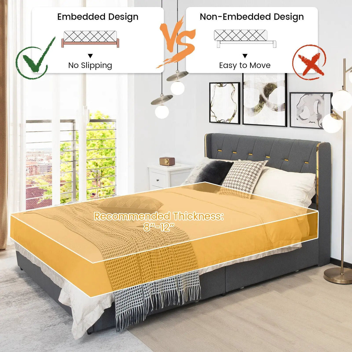 Full/Queen Size Upholstered Bed Frame with 4 Storage Drawers, photo 9 of 9