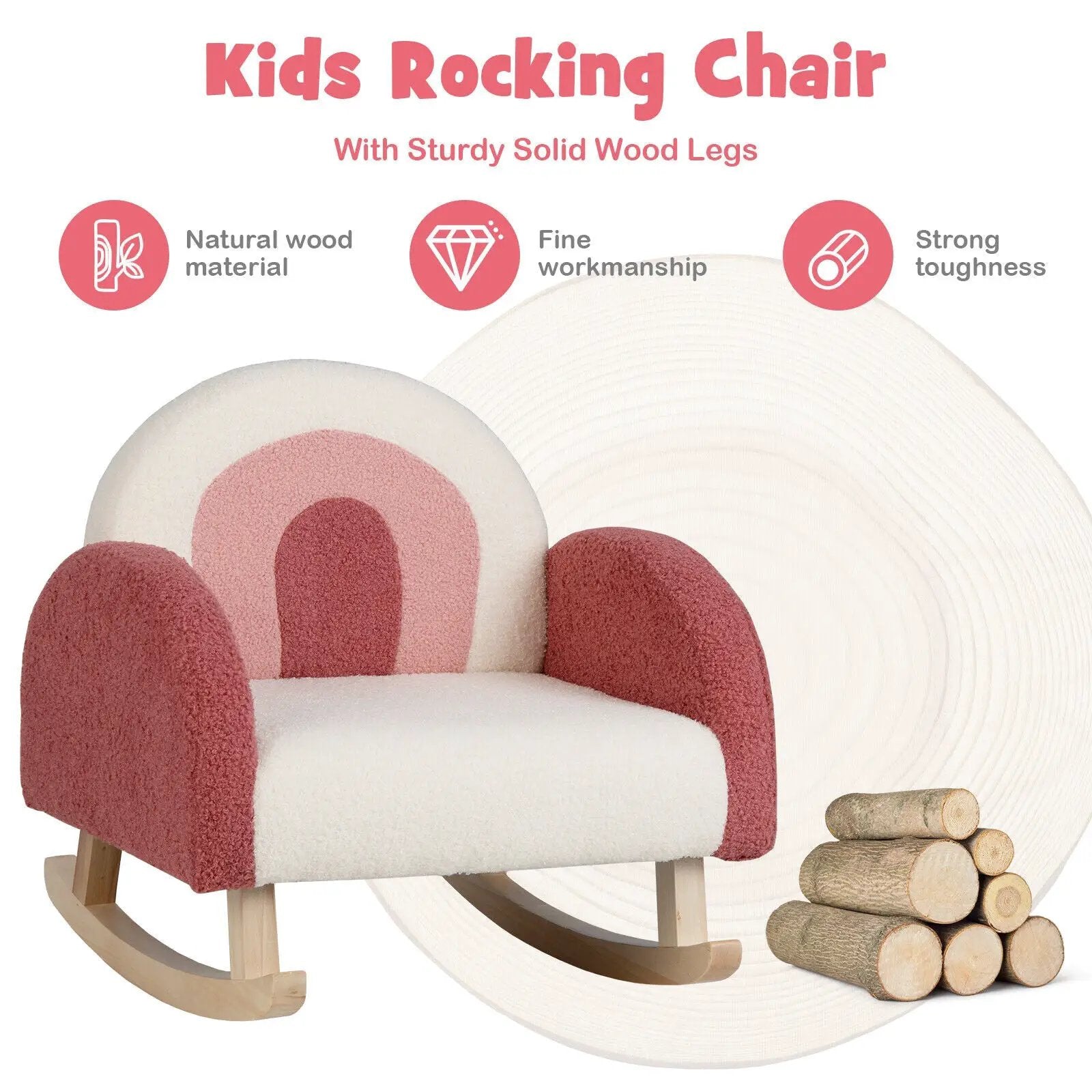 Kids Rocking Chair Children Velvet Upholstered Sofa with Solid Wood Legs by DirectDeals