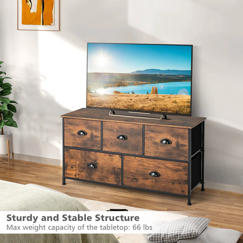 Dresser Organizer with 5 Drawers and Wooden Top-Rustic Brown by DirectDeals
