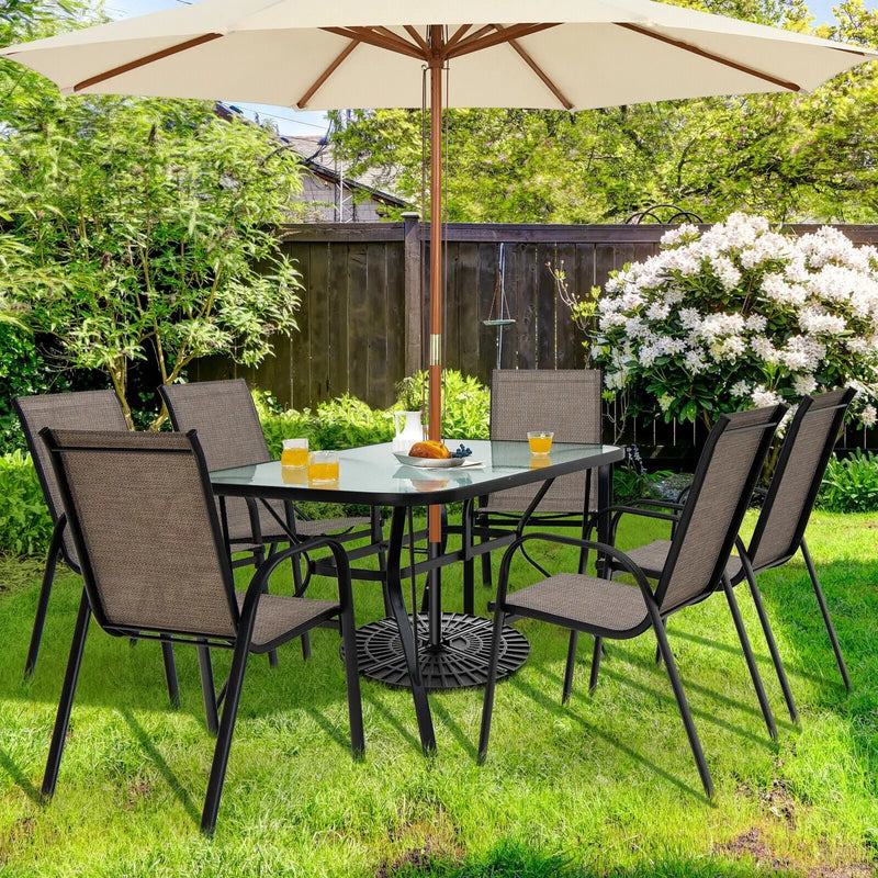 6 Pieces Patio Stackable Dining Chairs with Curved Armrests and Breathable Fabric by DirectDeals