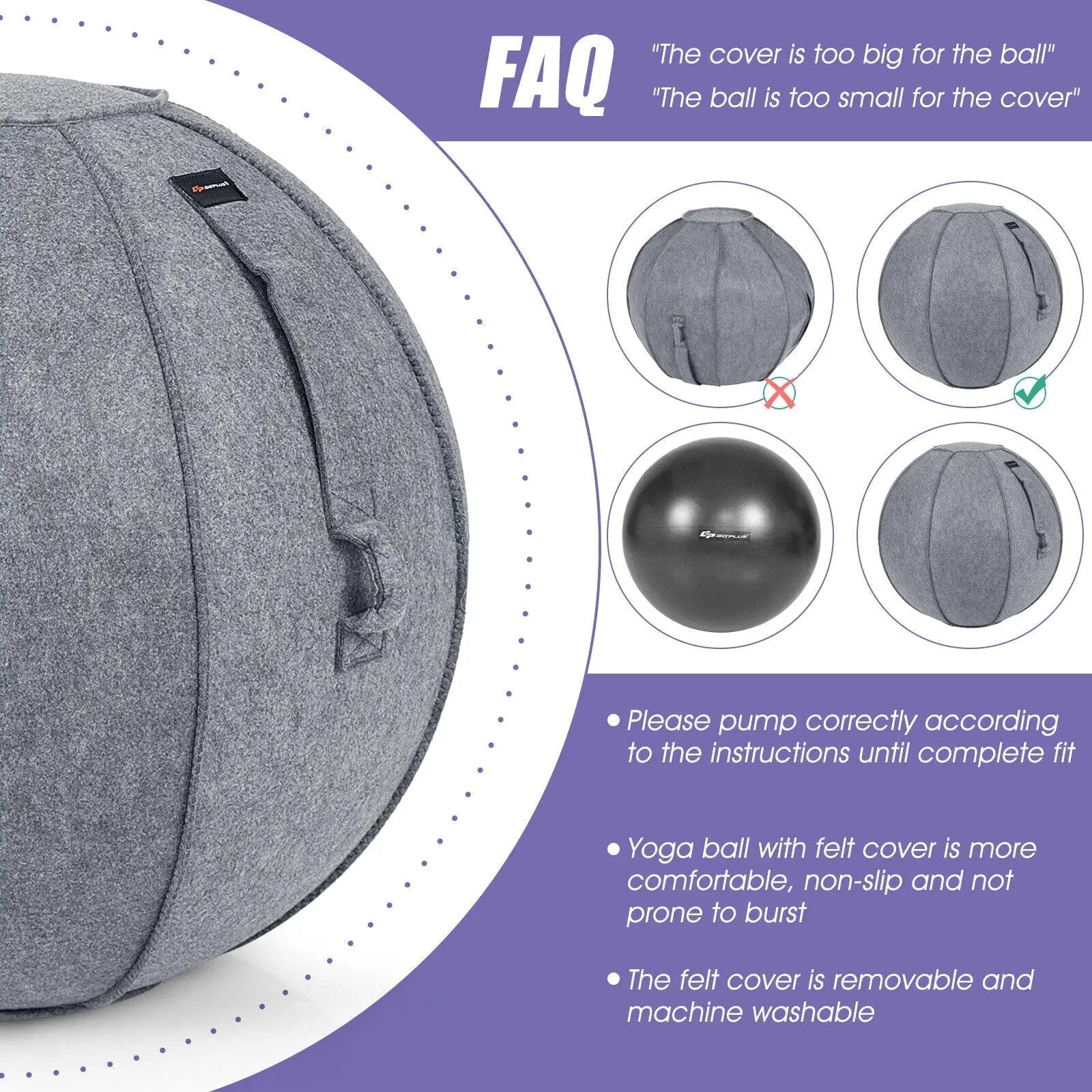 Yoga Sitting Ball with Felt Cover and Air Pump by DirectDeals